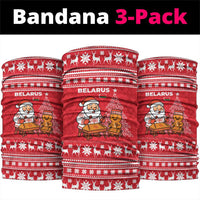 Belarus Christmas Neck Gaiter with Santa Gingerbread Playing Chess National Emblem and Nordic Pattern Design - Wonder Print Shop