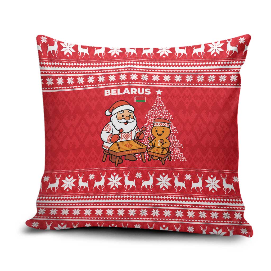 Belarus Christmas Pillow Cover with Santa Gingerbread Playing Chess National Emblem and Nordic Pattern Design - Wonder Print Shop