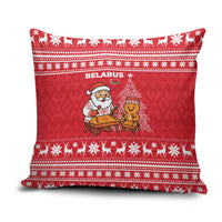 Belarus Christmas Pillow Cover with Santa Gingerbread Playing Chess National Emblem and Nordic Pattern Design - Wonder Print Shop
