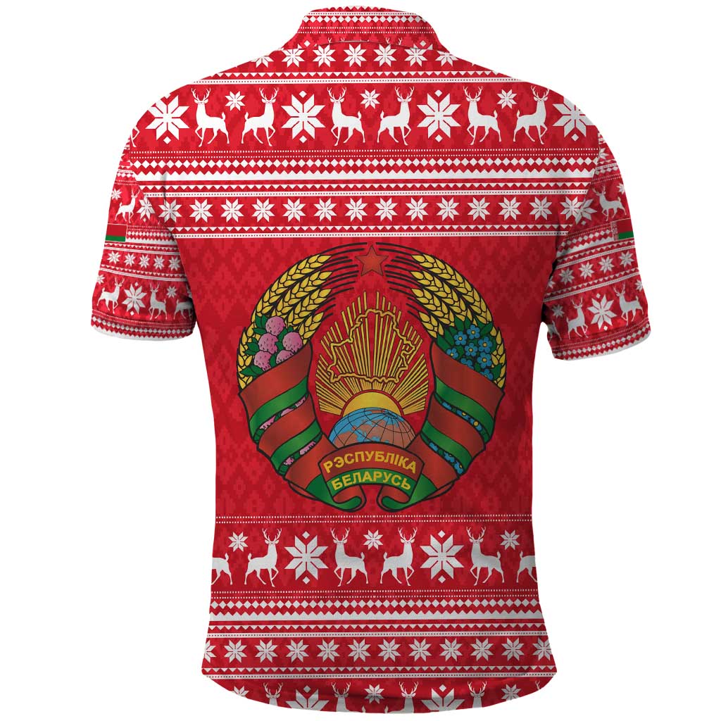 Belarus Christmas Polo Shirt with Santa Gingerbread Playing Chess National Emblem and Nordic Pattern Design - Wonder Print Shop
