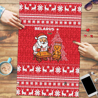 Belarus Christmas Puzzle with Santa Gingerbread Playing Chess National Emblem and Nordic Pattern Design - Wonder Print Shop