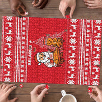 Belarus Christmas Puzzle with Santa Gingerbread Playing Chess National Emblem and Nordic Pattern Design - Wonder Print Shop