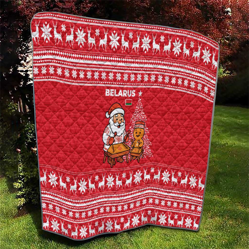 Belarus Christmas Quilt with Santa Gingerbread Playing Chess National Emblem and Nordic Pattern Design - Wonder Print Shop