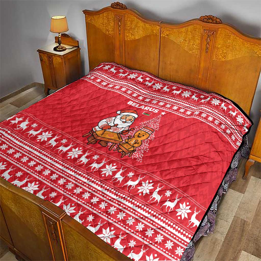 Belarus Christmas Quilt with Santa Gingerbread Playing Chess National Emblem and Nordic Pattern Design - Wonder Print Shop