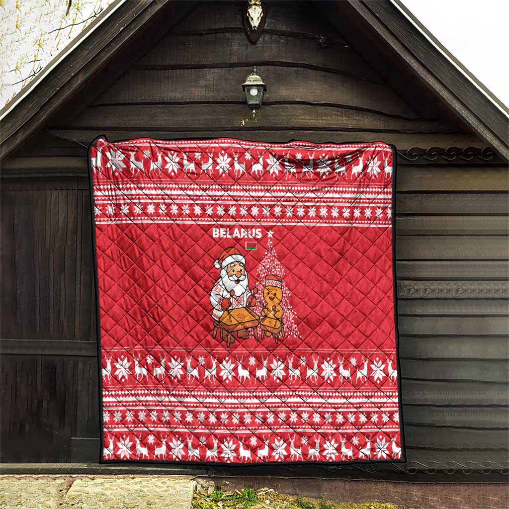 Belarus Christmas Quilt with Santa Gingerbread Playing Chess National Emblem and Nordic Pattern Design - Wonder Print Shop