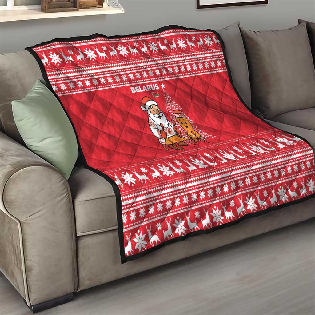 Belarus Christmas Quilt with Santa Gingerbread Playing Chess National Emblem and Nordic Pattern Design - Wonder Print Shop
