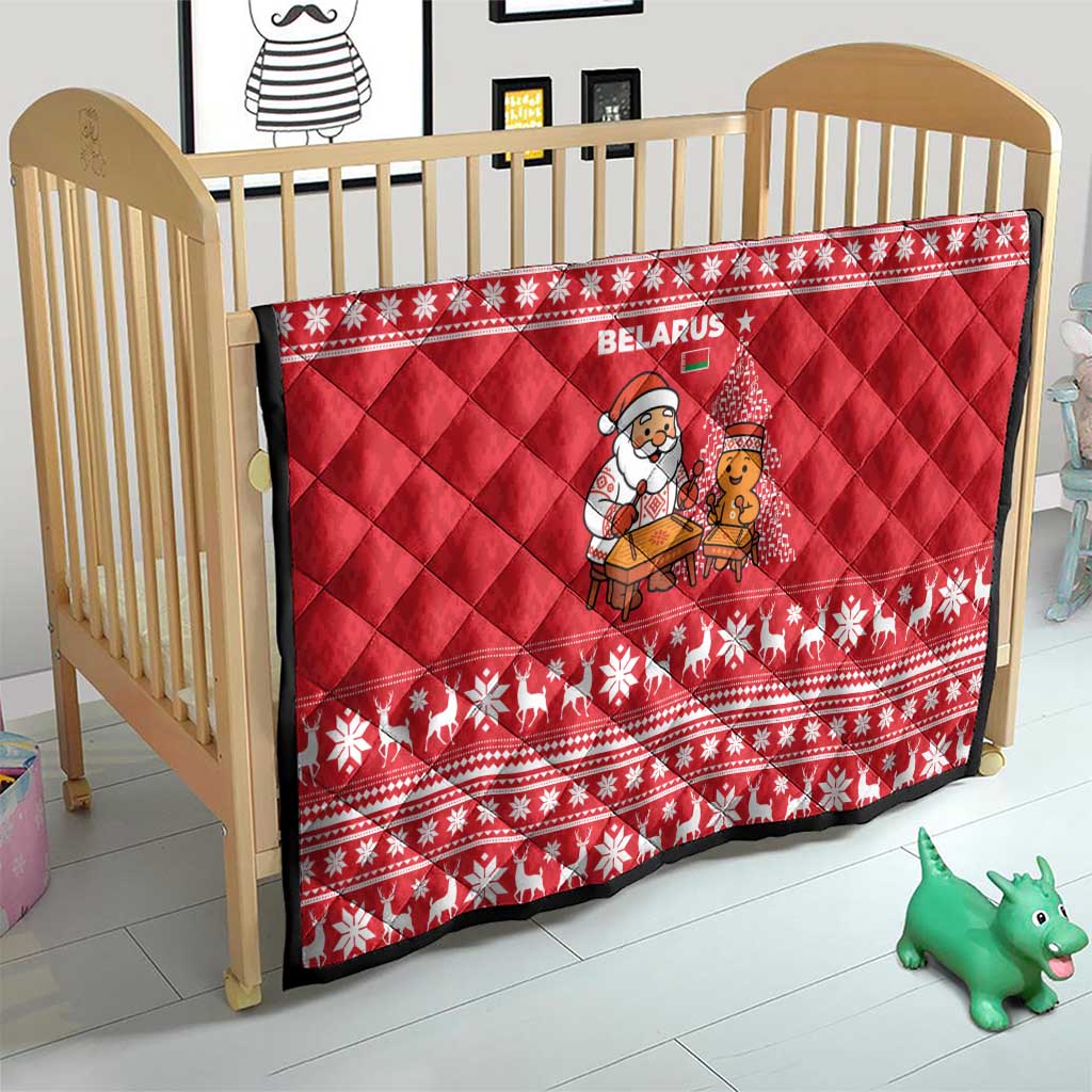 Belarus Christmas Quilt with Santa Gingerbread Playing Chess National Emblem and Nordic Pattern Design - Wonder Print Shop