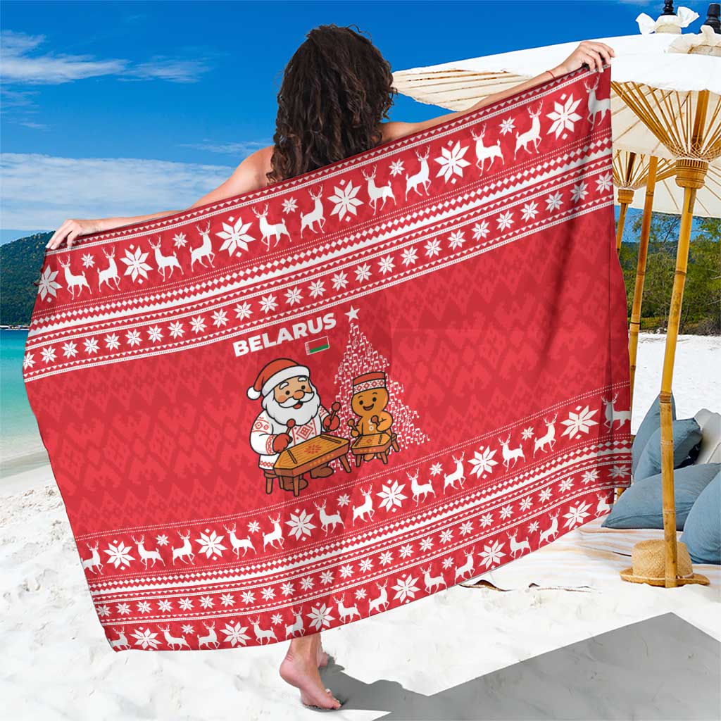 Belarus Christmas Sarong with Santa Gingerbread Playing Chess National Emblem and Nordic Pattern Design - Wonder Print Shop
