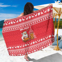 Belarus Christmas Sarong with Santa Gingerbread Playing Chess National Emblem and Nordic Pattern Design - Wonder Print Shop