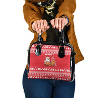 Belarus Christmas Shoulder Handbag with Santa Gingerbread Playing Chess National Emblem and Nordic Pattern Design - Wonder Print Shop