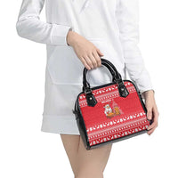 Belarus Christmas Shoulder Handbag with Santa Gingerbread Playing Chess National Emblem and Nordic Pattern Design - Wonder Print Shop