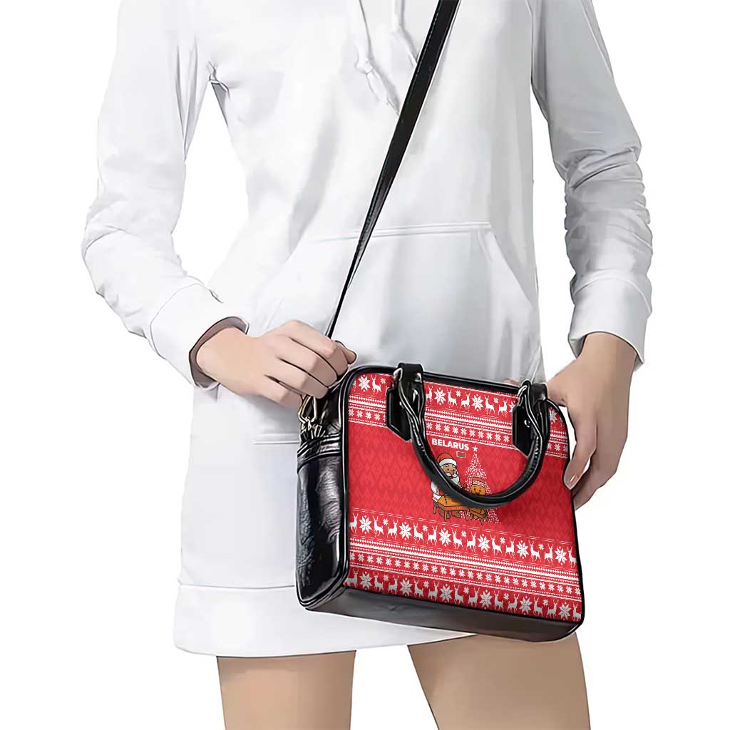 Belarus Christmas Shoulder Handbag with Santa Gingerbread Playing Chess National Emblem and Nordic Pattern Design - Wonder Print Shop