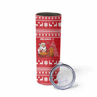Belarus Christmas Skinny Tumbler with Santa Gingerbread Playing Chess National Emblem and Nordic Pattern Design - Wonder Print Shop