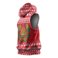 Belarus Christmas Sleeveless Hoodie with Santa Gingerbread Playing Chess National Emblem and Nordic Pattern Design - Wonder Print Shop