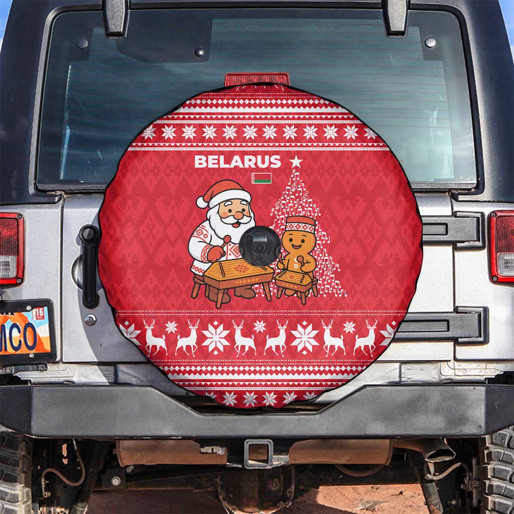Belarus Christmas Spare Tire Cover with Santa Gingerbread Playing Chess National Emblem and Nordic Pattern Design - Wonder Print Shop