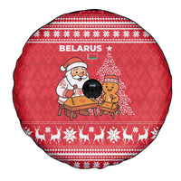 Belarus Christmas Spare Tire Cover with Santa Gingerbread Playing Chess National Emblem and Nordic Pattern Design - Wonder Print Shop