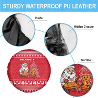 Belarus Christmas Spare Tire Cover with Santa Gingerbread Playing Chess National Emblem and Nordic Pattern Design - Wonder Print Shop