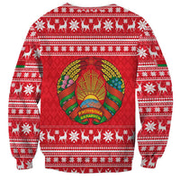 Belarus Christmas Sweatshirt with Santa Gingerbread Playing Chess National Emblem and Nordic Pattern Design - Wonder Print Shop