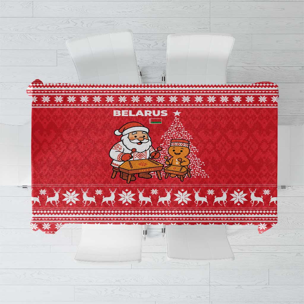 Belarus Christmas Tablecloth with Santa Gingerbread Playing Chess National Emblem and Nordic Pattern Design - Wonder Print Shop