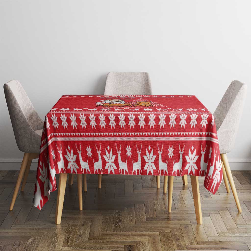 Belarus Christmas Tablecloth with Santa Gingerbread Playing Chess National Emblem and Nordic Pattern Design - Wonder Print Shop