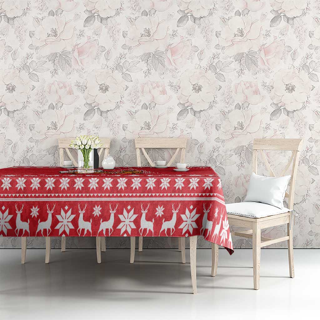 Belarus Christmas Tablecloth with Santa Gingerbread Playing Chess National Emblem and Nordic Pattern Design - Wonder Print Shop