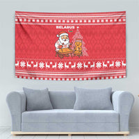 Belarus Christmas Tapestry with Santa Gingerbread Playing Chess National Emblem and Nordic Pattern Design - Wonder Print Shop