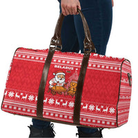 Belarus Christmas Travel Bag with Santa Gingerbread Playing Chess National Emblem and Nordic Pattern Design - Wonder Print Shop