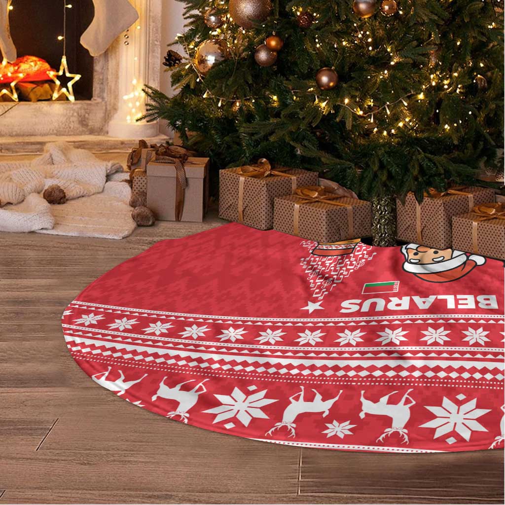 Belarus Christmas Tree Skirt with Santa Gingerbread Playing Chess National Emblem and Nordic Pattern Design - Wonder Print Shop