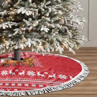 Belarus Christmas Tree Skirt with Santa Gingerbread Playing Chess National Emblem and Nordic Pattern Design - Wonder Print Shop