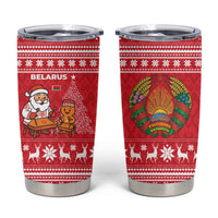 Belarus Christmas Tumbler Cup with Santa Gingerbread Playing Chess National Emblem and Nordic Pattern Design - Wonder Print Shop