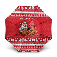 Belarus Christmas Umbrella with Santa Gingerbread Playing Chess National Emblem and Nordic Pattern Design - Wonder Print Shop