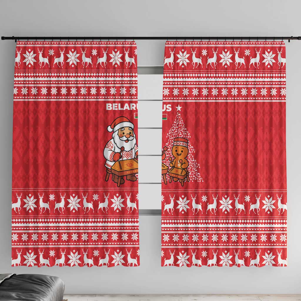 Belarus Christmas Window Curtain with Santa Gingerbread Playing Chess National Emblem and Nordic Pattern Design - Wonder Print Shop