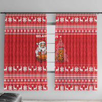 Belarus Christmas Window Curtain with Santa Gingerbread Playing Chess National Emblem and Nordic Pattern Design - Wonder Print Shop