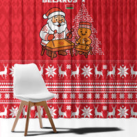 Belarus Christmas Window Curtain with Santa Gingerbread Playing Chess National Emblem and Nordic Pattern Design - Wonder Print Shop