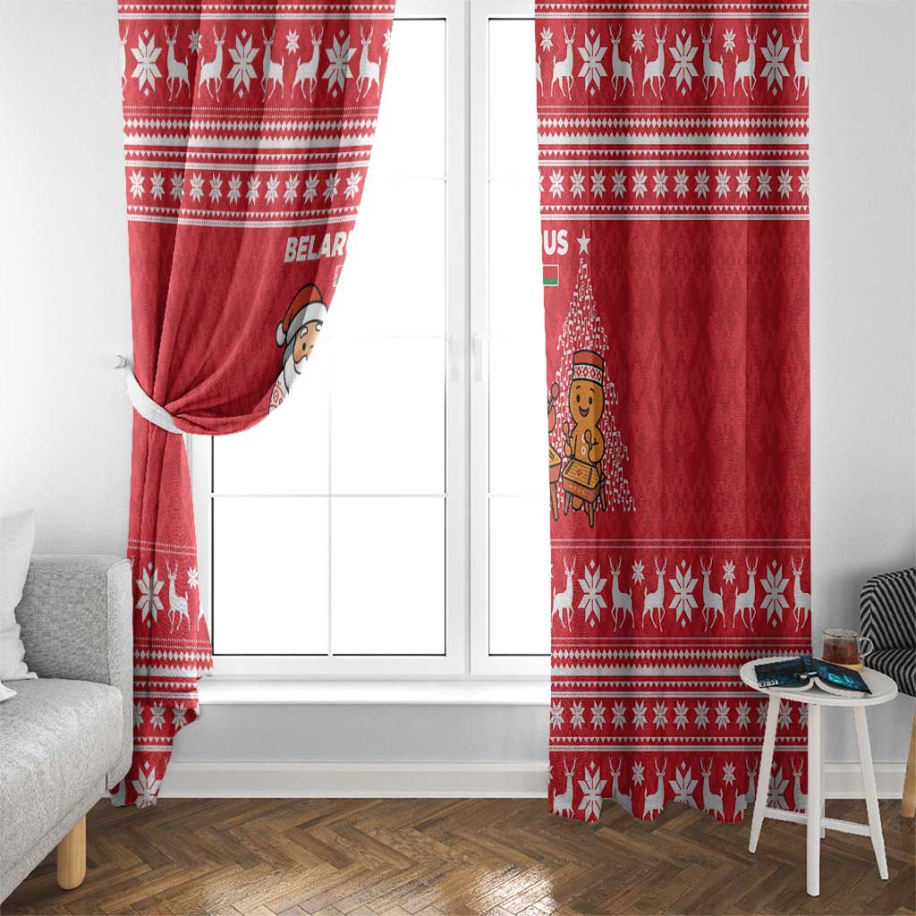 Belarus Christmas Window Curtain with Santa Gingerbread Playing Chess National Emblem and Nordic Pattern Design - Wonder Print Shop
