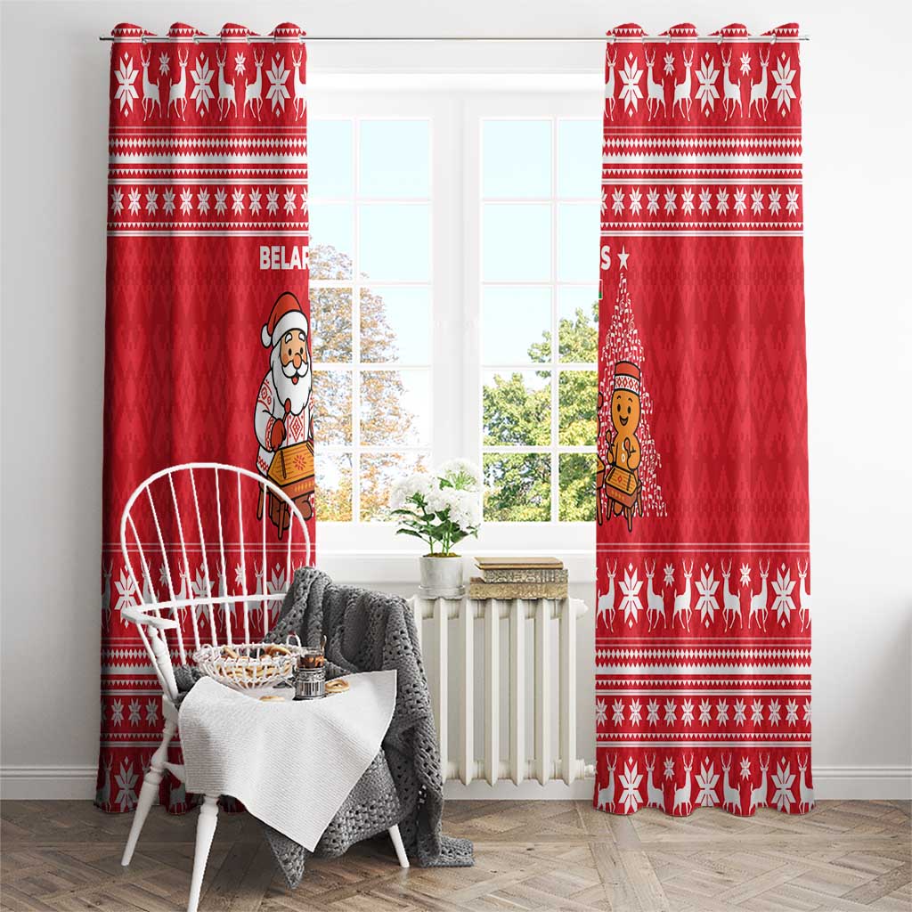 Belarus Christmas Window Curtain with Santa Gingerbread Playing Chess National Emblem and Nordic Pattern Design - Wonder Print Shop
