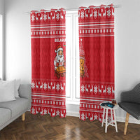 Belarus Christmas Window Curtain with Santa Gingerbread Playing Chess National Emblem and Nordic Pattern Design - Wonder Print Shop