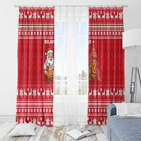 Belarus Christmas Window Curtain with Santa Gingerbread Playing Chess National Emblem and Nordic Pattern Design - Wonder Print Shop