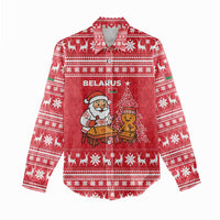 Belarus Christmas Women Casual Shirt with Santa Gingerbread Playing Chess National Emblem and Nordic Pattern Design - Wonder Print Shop