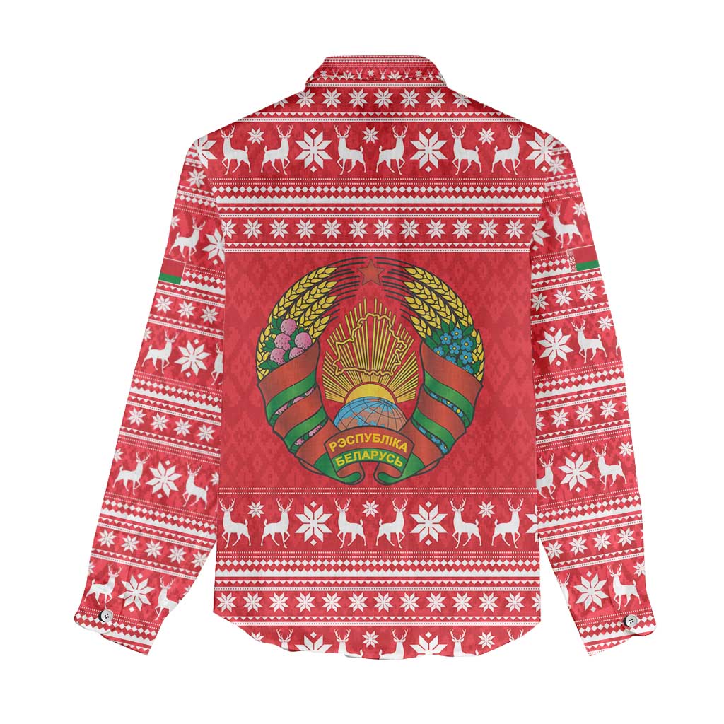 Belarus Christmas Women Casual Shirt with Santa Gingerbread Playing Chess National Emblem and Nordic Pattern Design - Wonder Print Shop