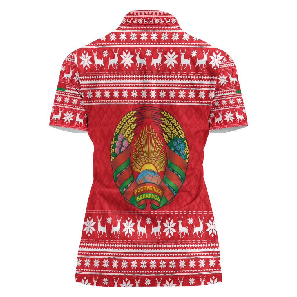 Belarus Christmas Women Polo Shirt with Santa Gingerbread Playing Chess National Emblem and Nordic Pattern Design - Wonder Print Shop