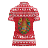Belarus Christmas Women Polo Shirt with Santa Gingerbread Playing Chess National Emblem and Nordic Pattern Design - Wonder Print Shop