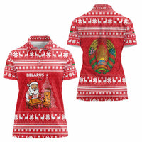 Belarus Christmas Women Polo Shirt with Santa Gingerbread Playing Chess National Emblem and Nordic Pattern Design - Wonder Print Shop