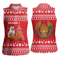 Belarus Christmas Women Sleeveless Polo Shirt with Santa Gingerbread Playing Chess National Emblem and Nordic Pattern Design - Wonder Print Shop