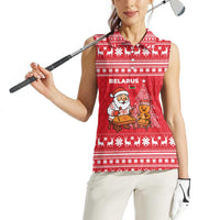 Belarus Christmas Women Sleeveless Polo Shirt with Santa Gingerbread Playing Chess National Emblem and Nordic Pattern Design - Wonder Print Shop