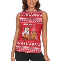 Belarus Christmas Women Sleeveless Polo Shirt with Santa Gingerbread Playing Chess National Emblem and Nordic Pattern Design - Wonder Print Shop