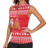 Belarus Christmas Women Sleeveless Polo Shirt with Santa Gingerbread Playing Chess National Emblem and Nordic Pattern Design - Wonder Print Shop