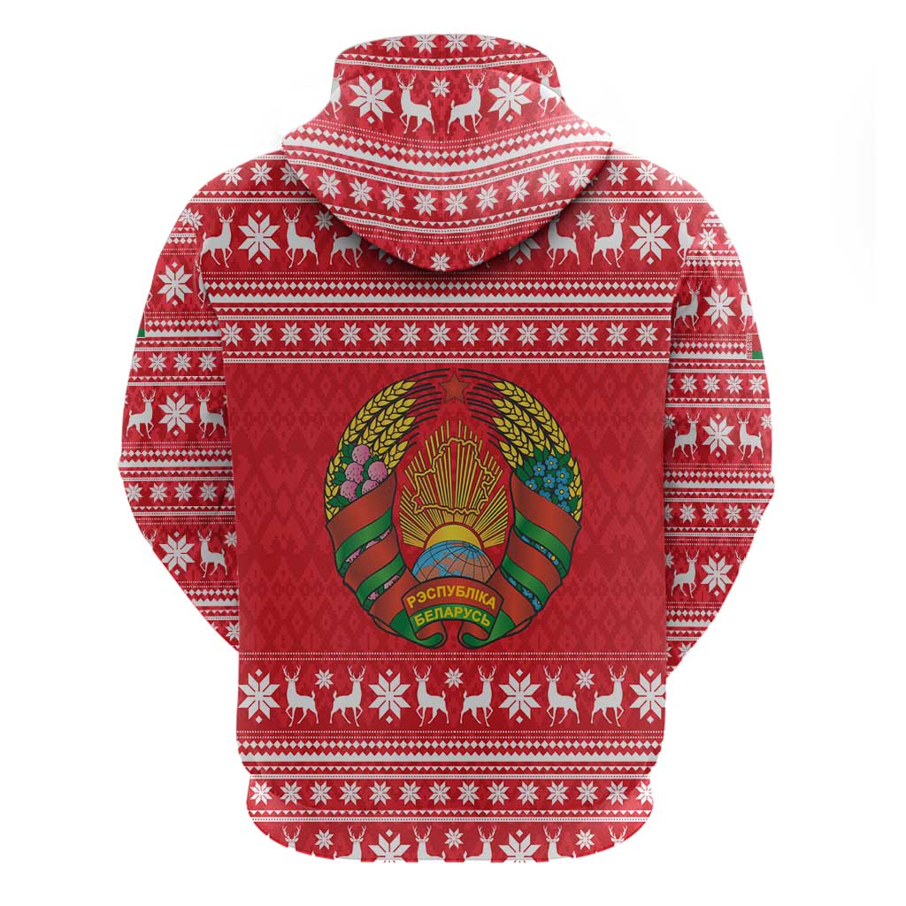 Belarus Christmas Zip Hoodie with Santa Gingerbread Playing Chess National Emblem and Nordic Pattern Design - Wonder Print Shop