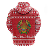 Belarus Christmas Zip Hoodie with Santa Gingerbread Playing Chess National Emblem and Nordic Pattern Design - Wonder Print Shop