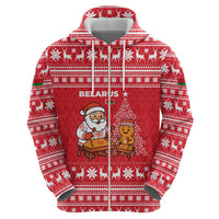 Belarus Christmas Zip Hoodie with Santa Gingerbread Playing Chess National Emblem and Nordic Pattern Design - Wonder Print Shop